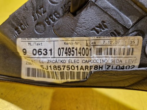 LEVÉ ZRCÁTKO ŠKODA ROOMSTER I , ŠEDÉ, ELEKTRICKÉ - 19187